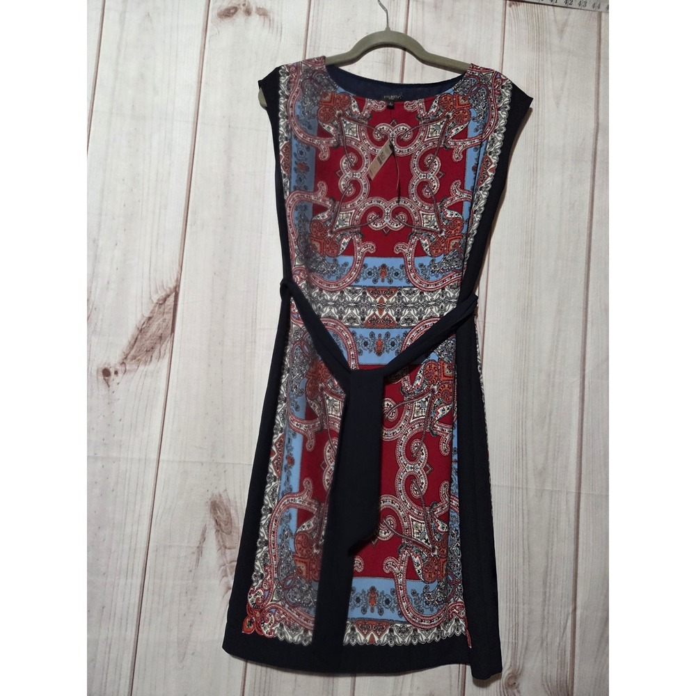 Talbots Petites‎ Red Blue Paisley Scarf Print Chiffon Sheath Dress Size P NWT